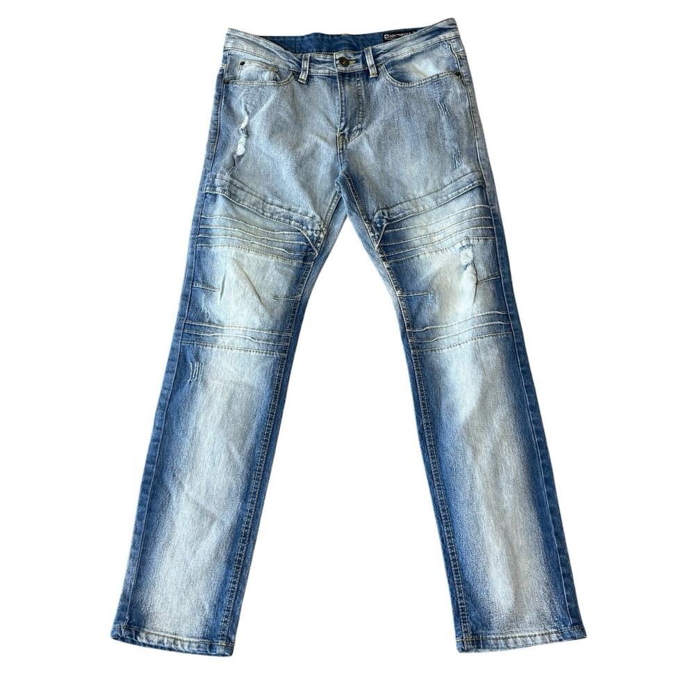Southpole Mens Jeans Size 32x32 Blue Denim Skinny‎ Moto Biker Distressed Stretch